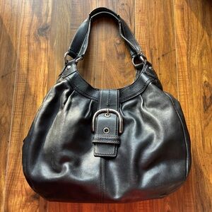 Coach Leather Hobo Bag Black with Silver Hardware